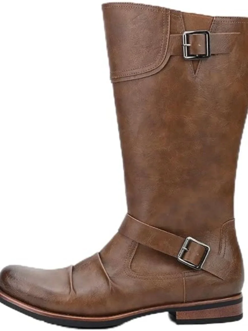Men's Riding Boots Mid-Calf Adjustable Buckles Motorcycle Biker Boots